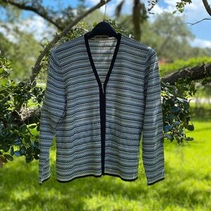 San Remo Knit Cardigan Sweater Women’s Size Large Full Zip Stripe